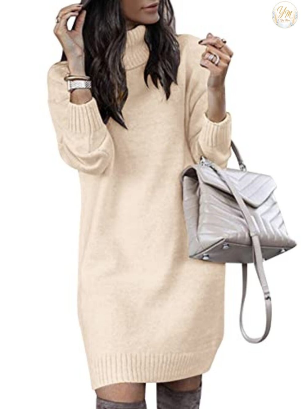 SENFURE Turtleneck Sweater Dress Oversized Long Sleeve Knit Pullover Fall